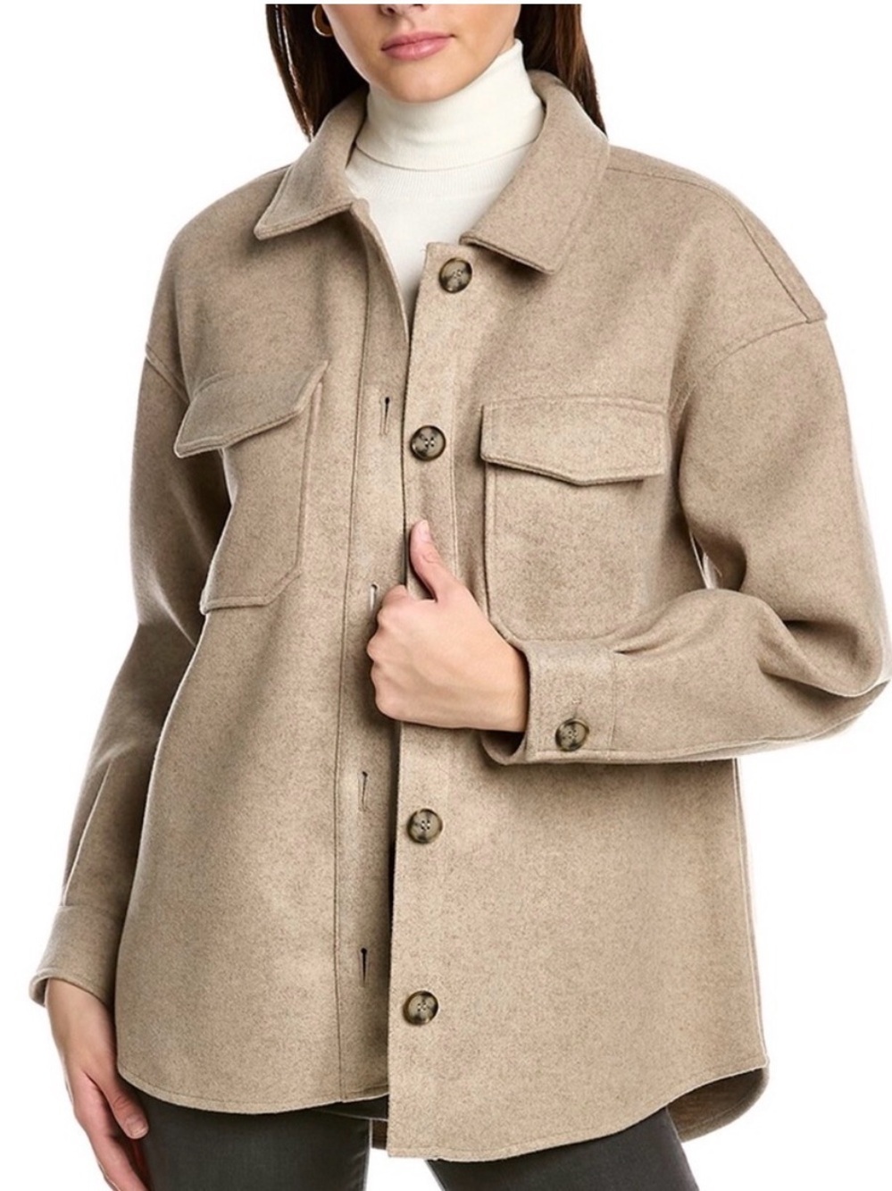 Avec Les Filles Oat Melange Boyfriend Shacket Jacket Beige M